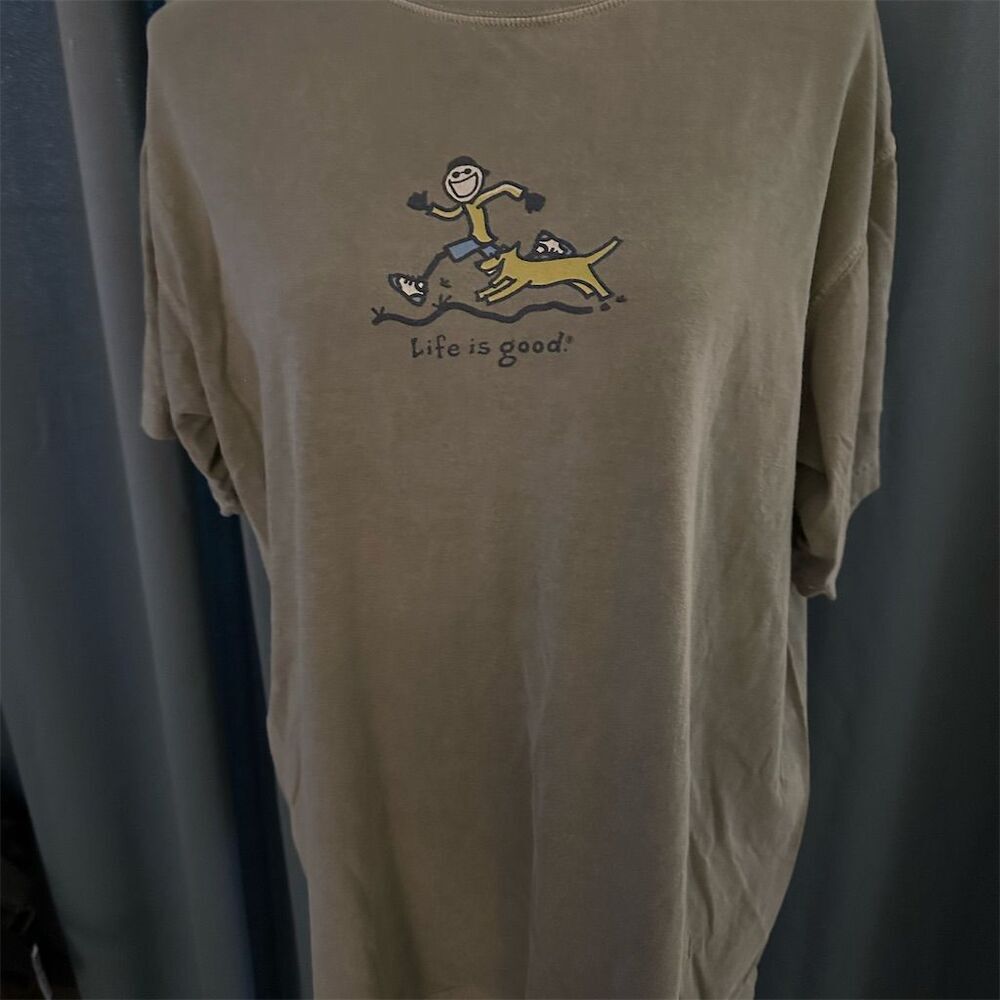 Life is Good Men's Graphic Tee L Green Jake & Rocket Short Sleeve